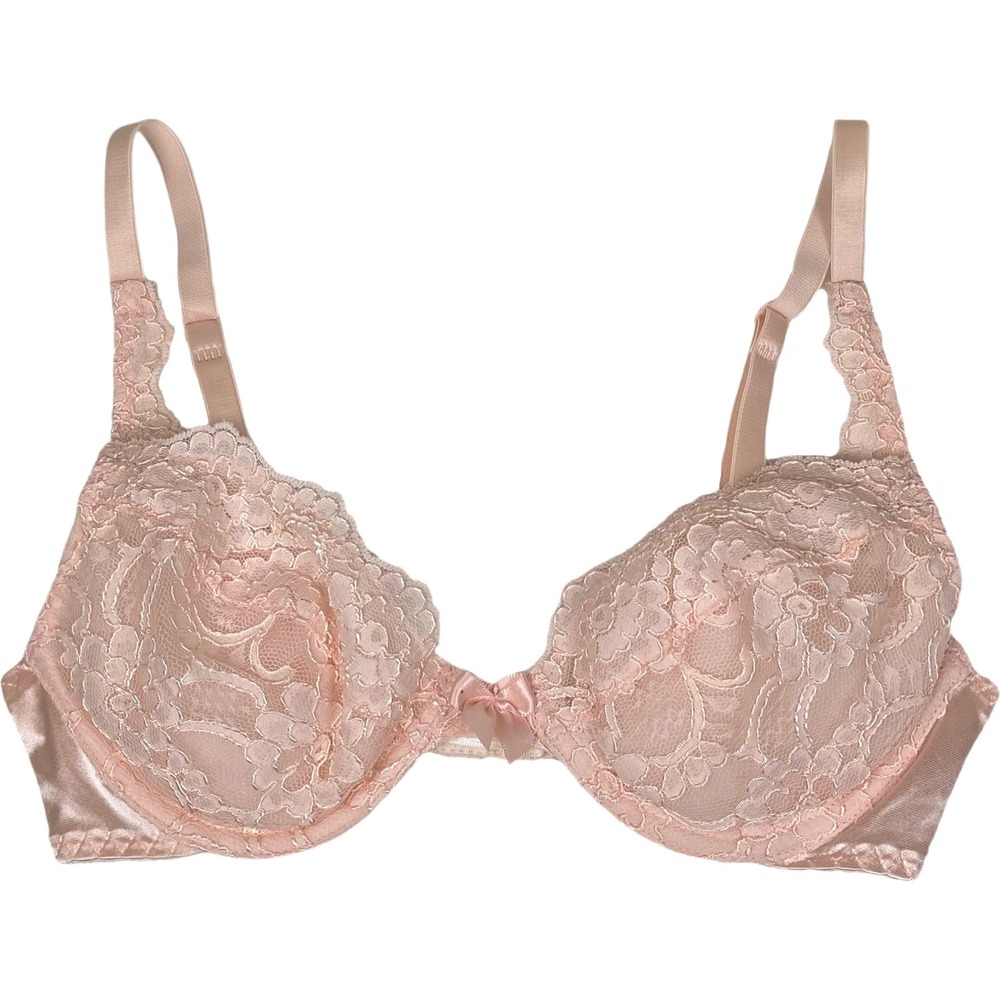 Vintage Victoria's Secret Lace Underwire Bra Women 34C Pink Floral Satin 76217